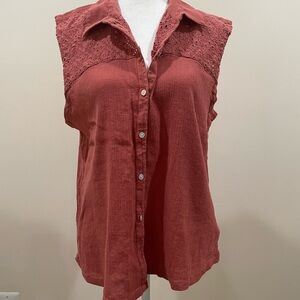 Lucky Brand Pink Sleeveless Button Down Notched Collar Top